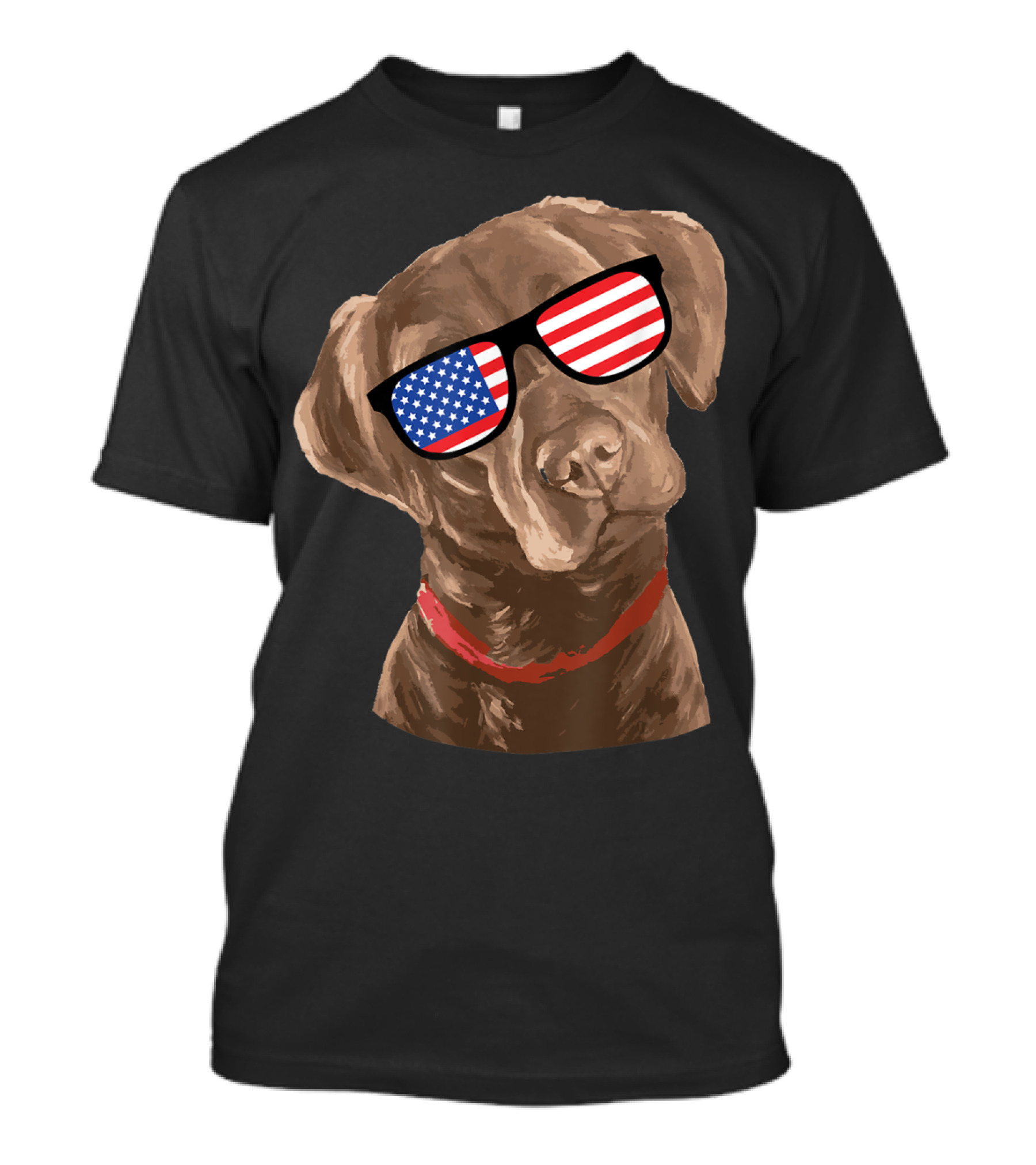 Chocolate Labrador Wearing American Flag Sunglasses T-Shirt