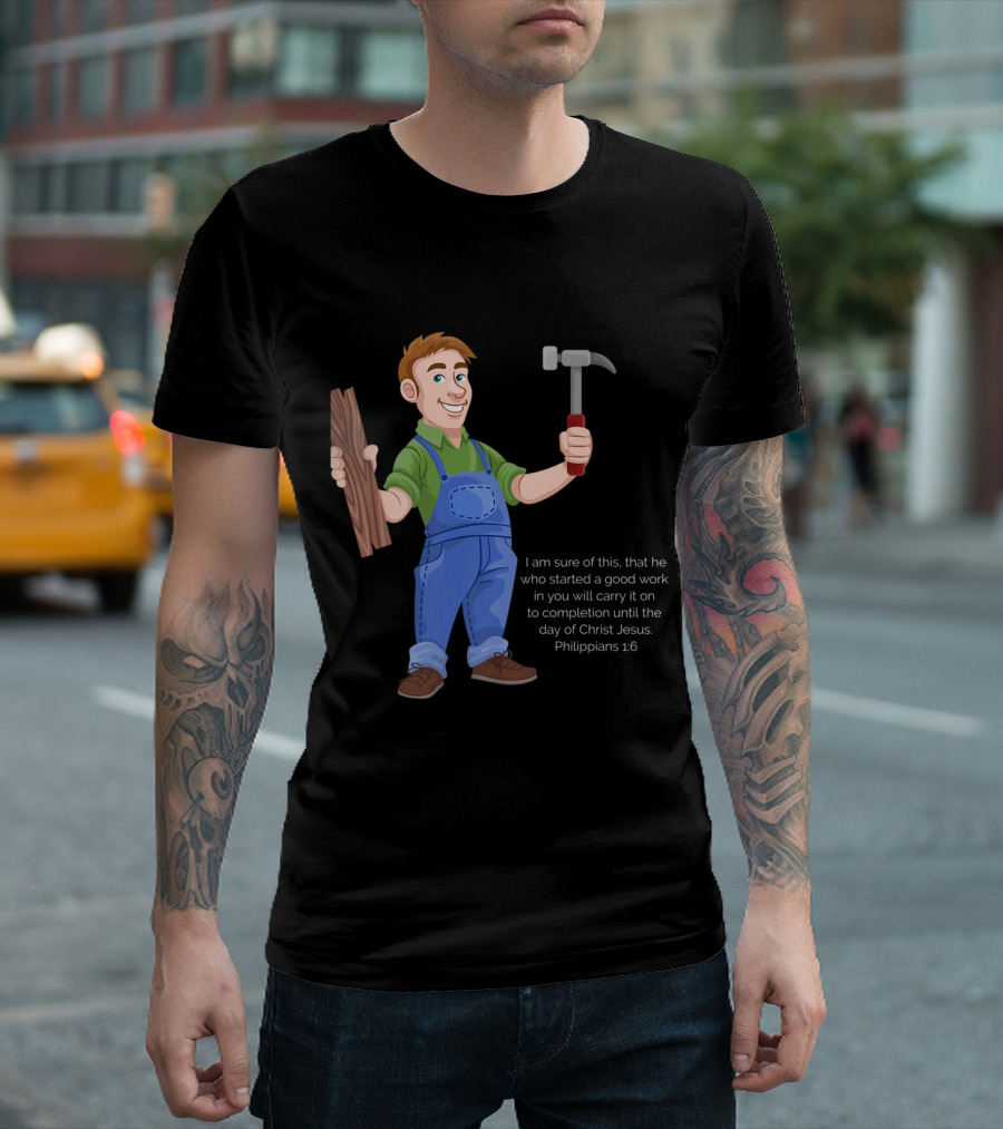 Concrete Cranes VBS Carpenter Philippians 1:6 Memory Verse T-Shirt