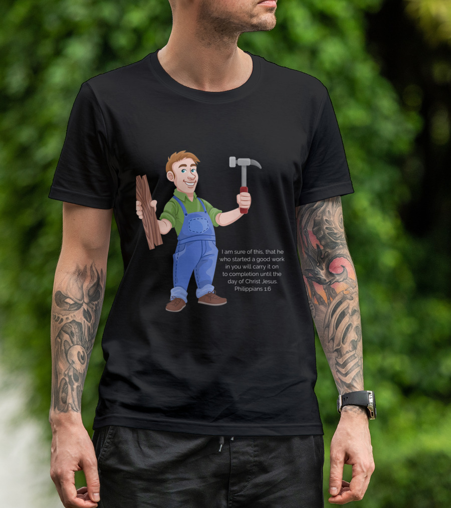 Concrete Cranes VBS Carpenter Philippians 1:6 Memory Verse T-Shirt