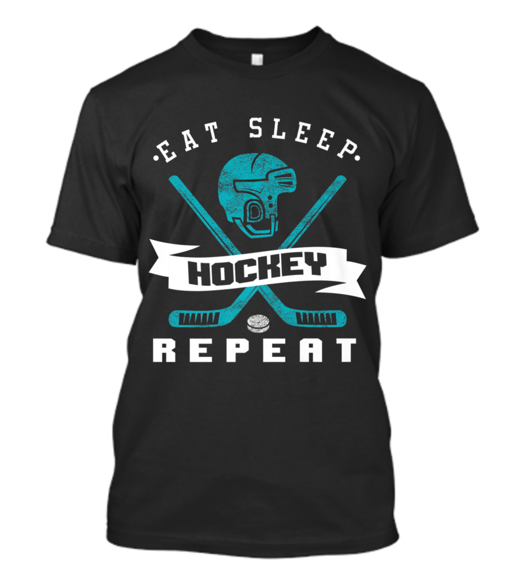 Eat Sleep Hockey Repeat Ice Sports Helmet Crossed Sticks Puck T-Shirt