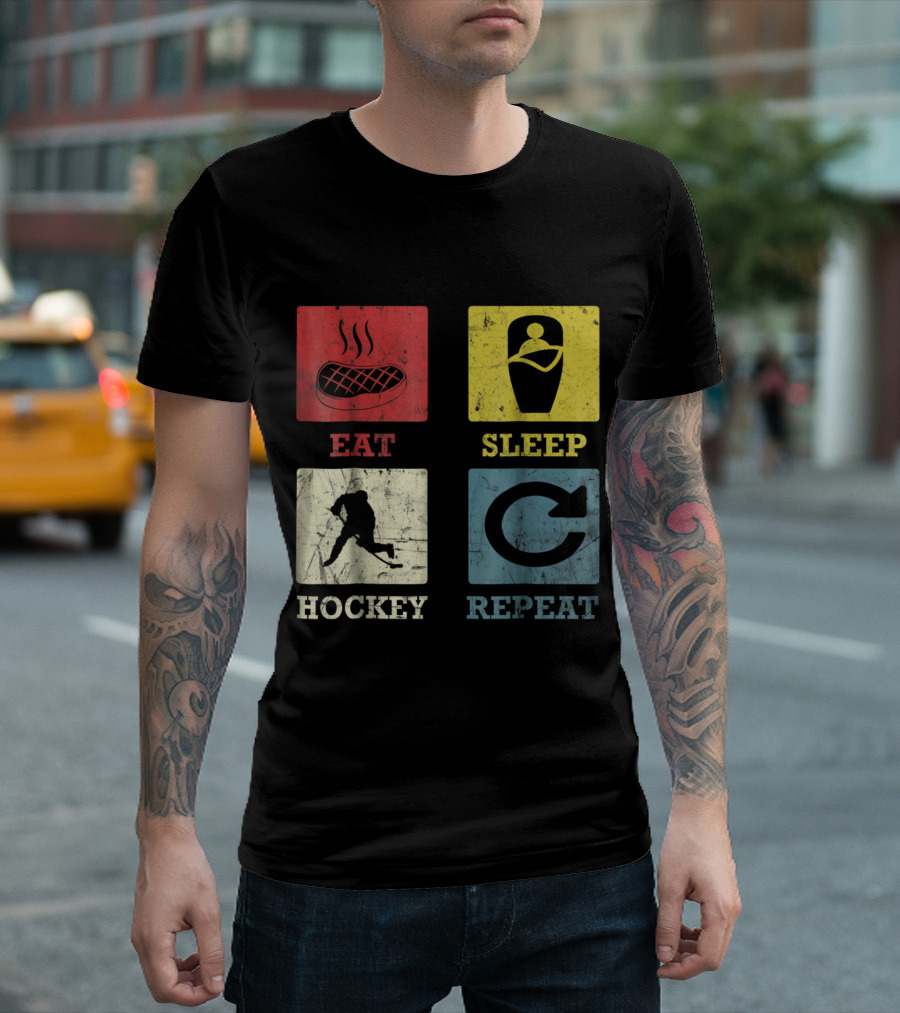 Eat Sleep Hockey Repeat Ice Skating Routine Icons T-Shirt
