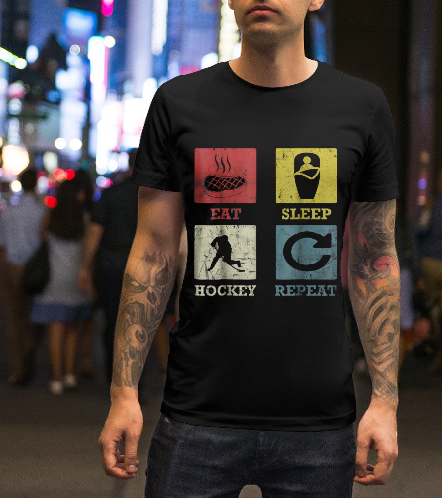 Eat Sleep Hockey Repeat Ice Skating Routine Icons T-Shirt