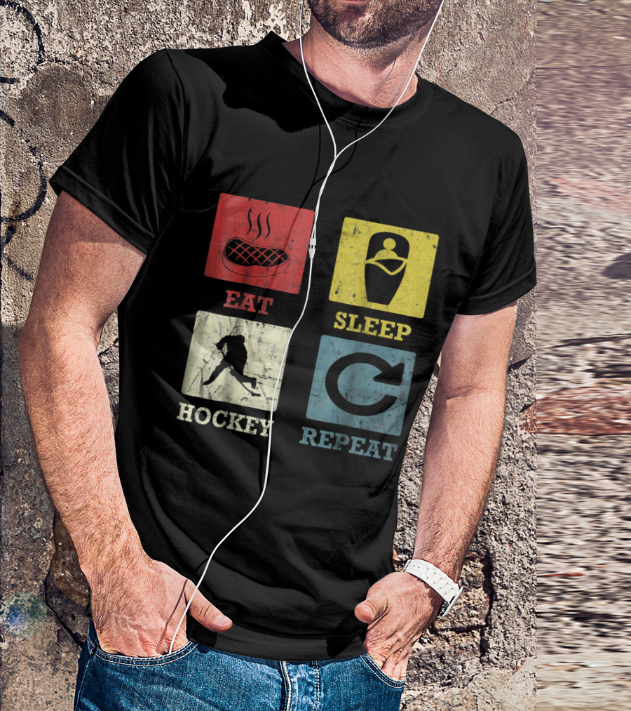 Eat Sleep Hockey Repeat Ice Skating Routine Icons T-Shirt
