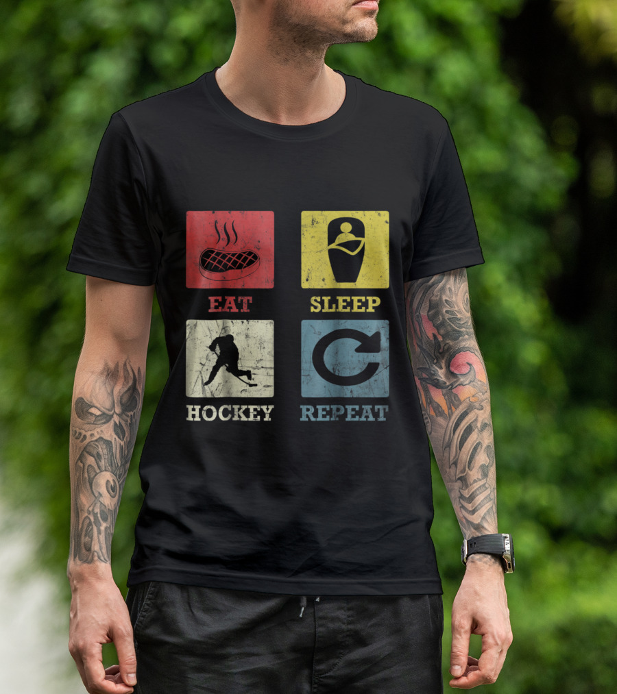 Eat Sleep Hockey Repeat Ice Skating Routine Icons T-Shirt