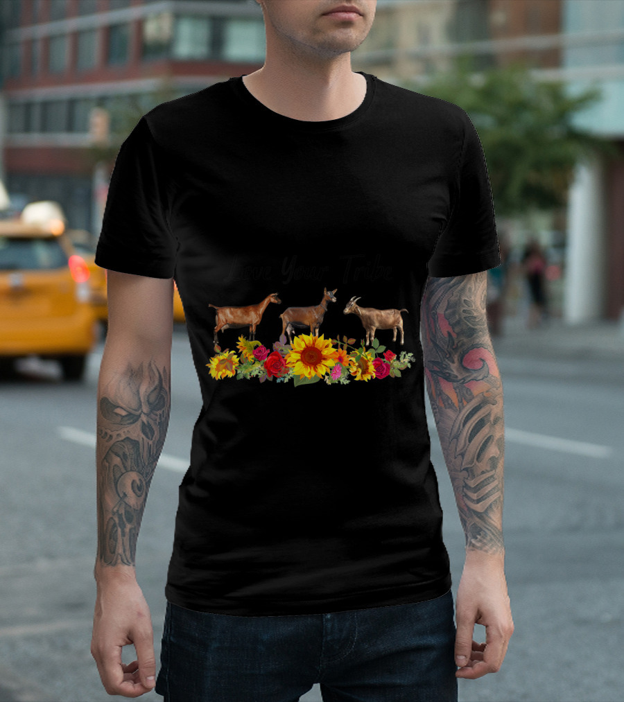 Goat Whisperer Love Your Tribe with Flowers and Goats T-Shirt