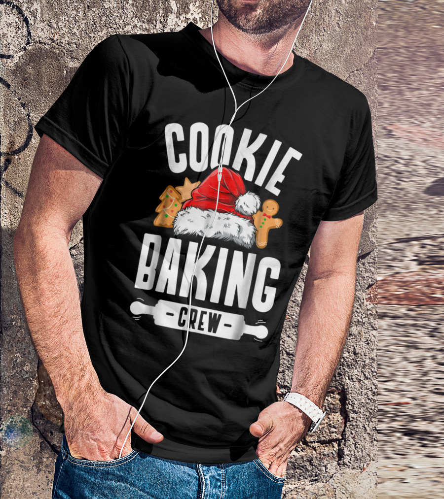 Cookie Baking Crew Gingerbread Tree Santa Hat Rolling Pin Holiday T-Shirt