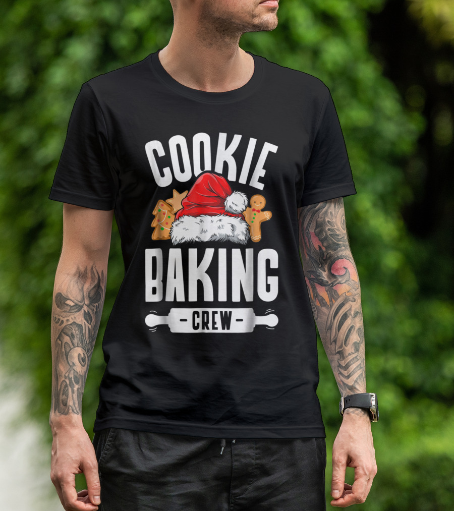 Cookie Baking Crew Gingerbread Tree Santa Hat Rolling Pin Holiday T-Shirt