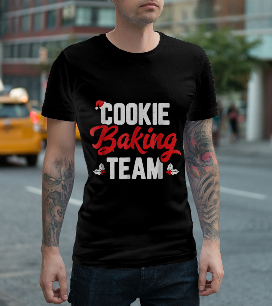 Cookie Baking Team Santa Hat and Holly Christmas T-Shirt