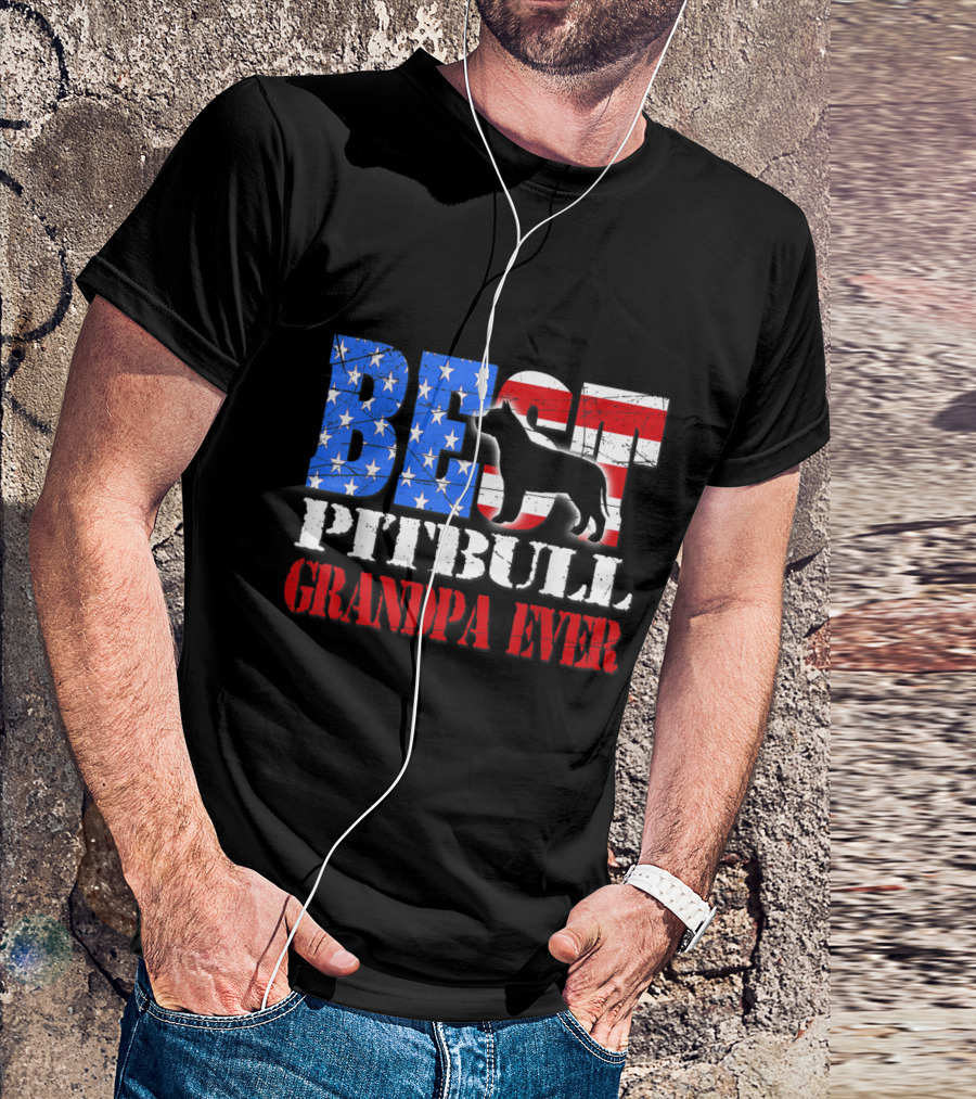 Best Pitbull Grandpa Ever Patriotic American Flag Dog T-Shirt
