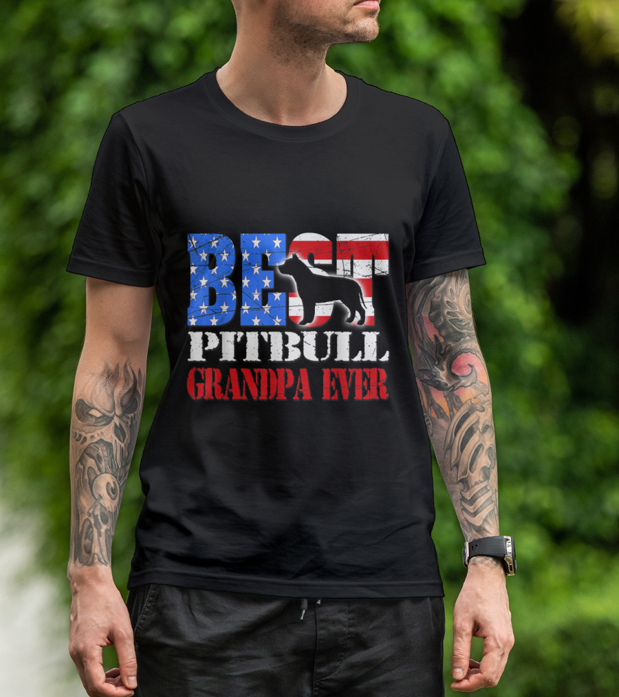 Best Pitbull Grandpa Ever Patriotic American Flag Dog T-Shirt