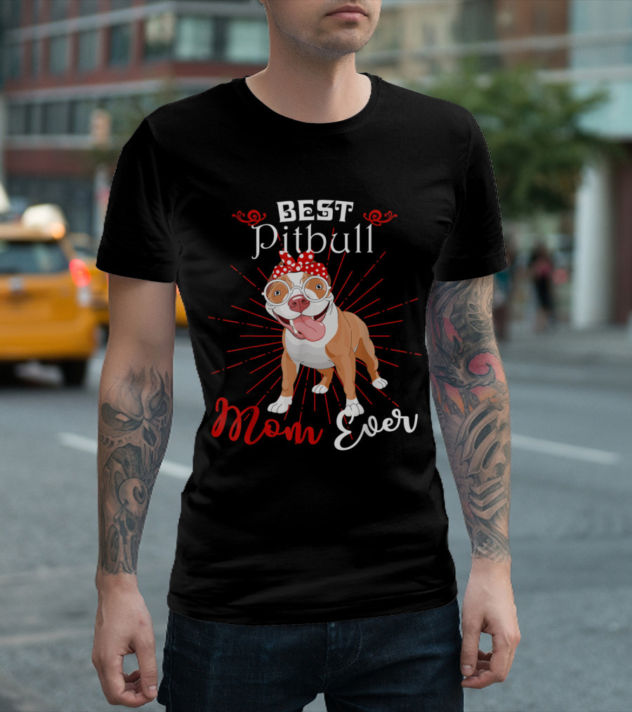 Best Pitbull Mom Ever Dog Love Red Polka Dot Bow Accessories T-Shirt