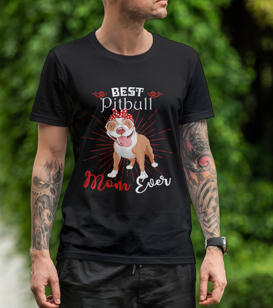 Best Pitbull Mom Ever Dog Love Red Polka Dot Bow Accessories T-Shirt