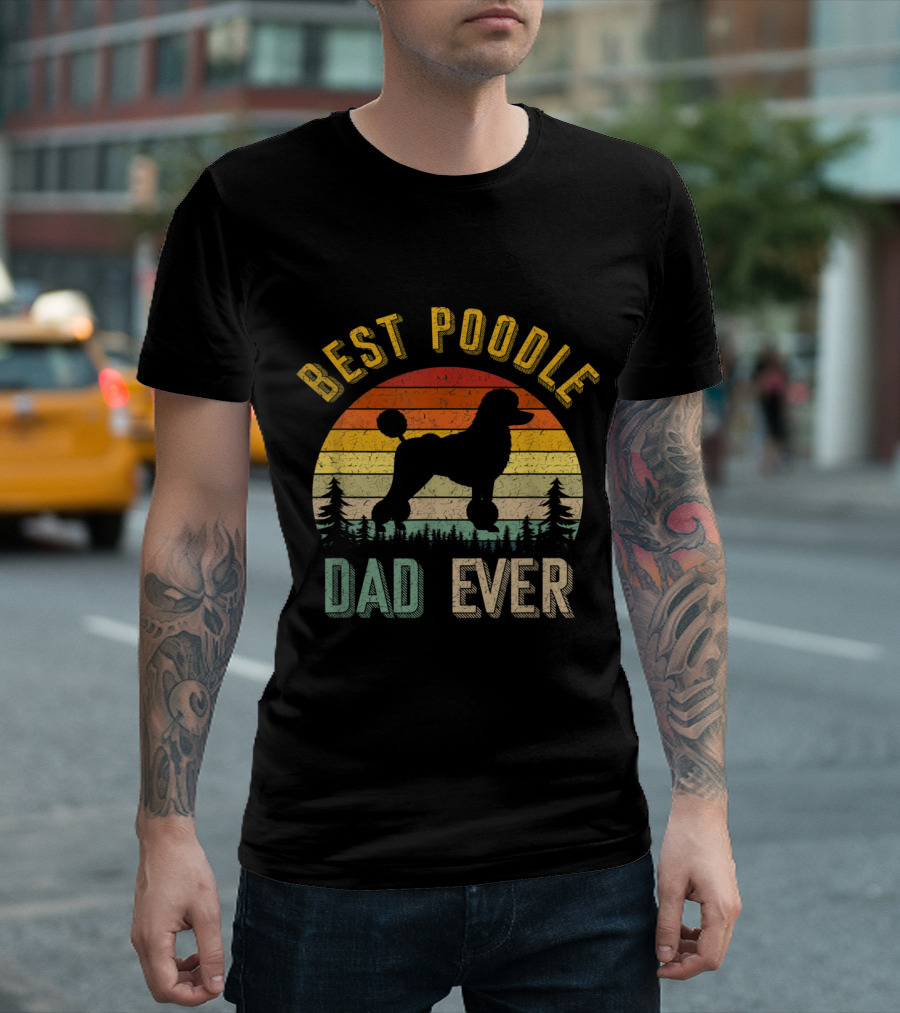 Best Poodle Dad Ever Retro Vintage Sunset T-Shirt