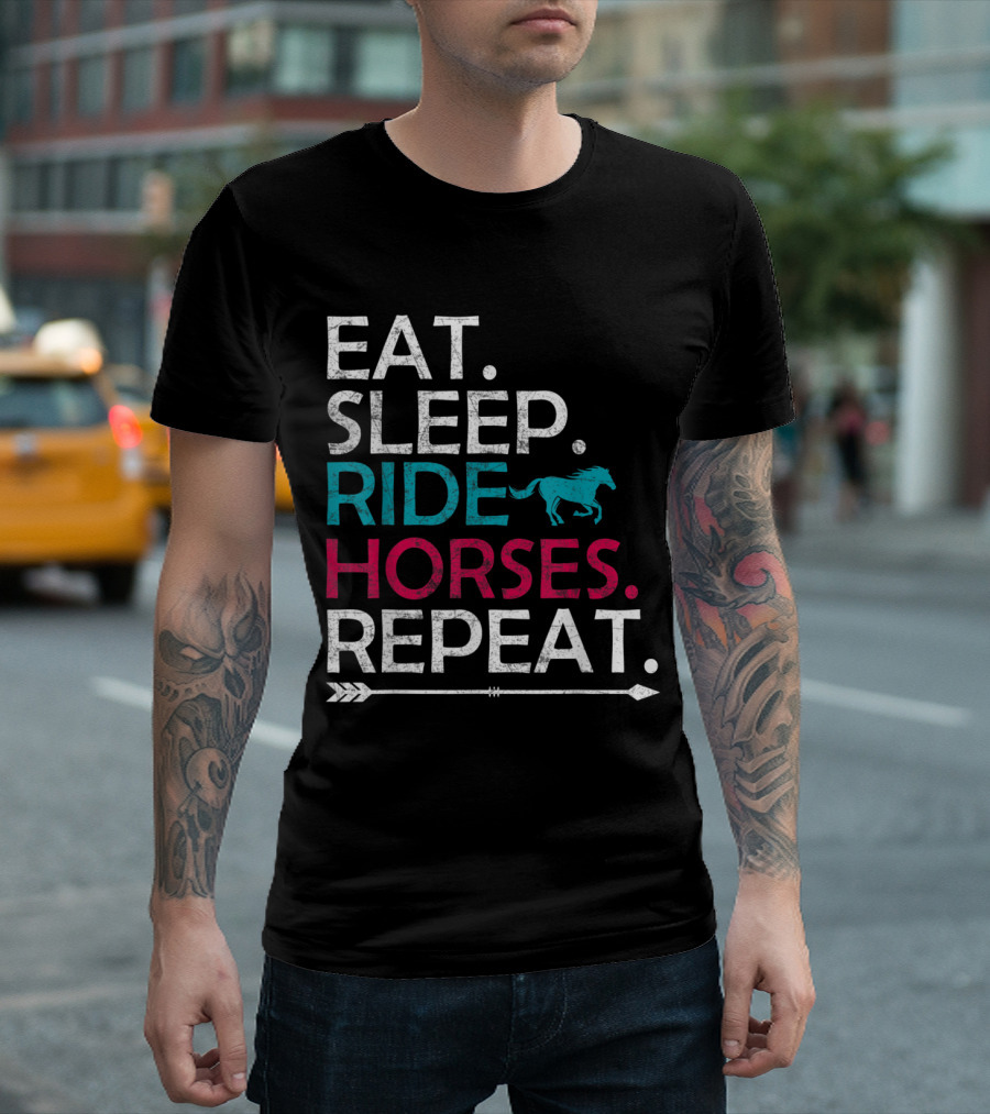 Eat Sleep Ride Horses Repeat With Running Horse T-Shirt