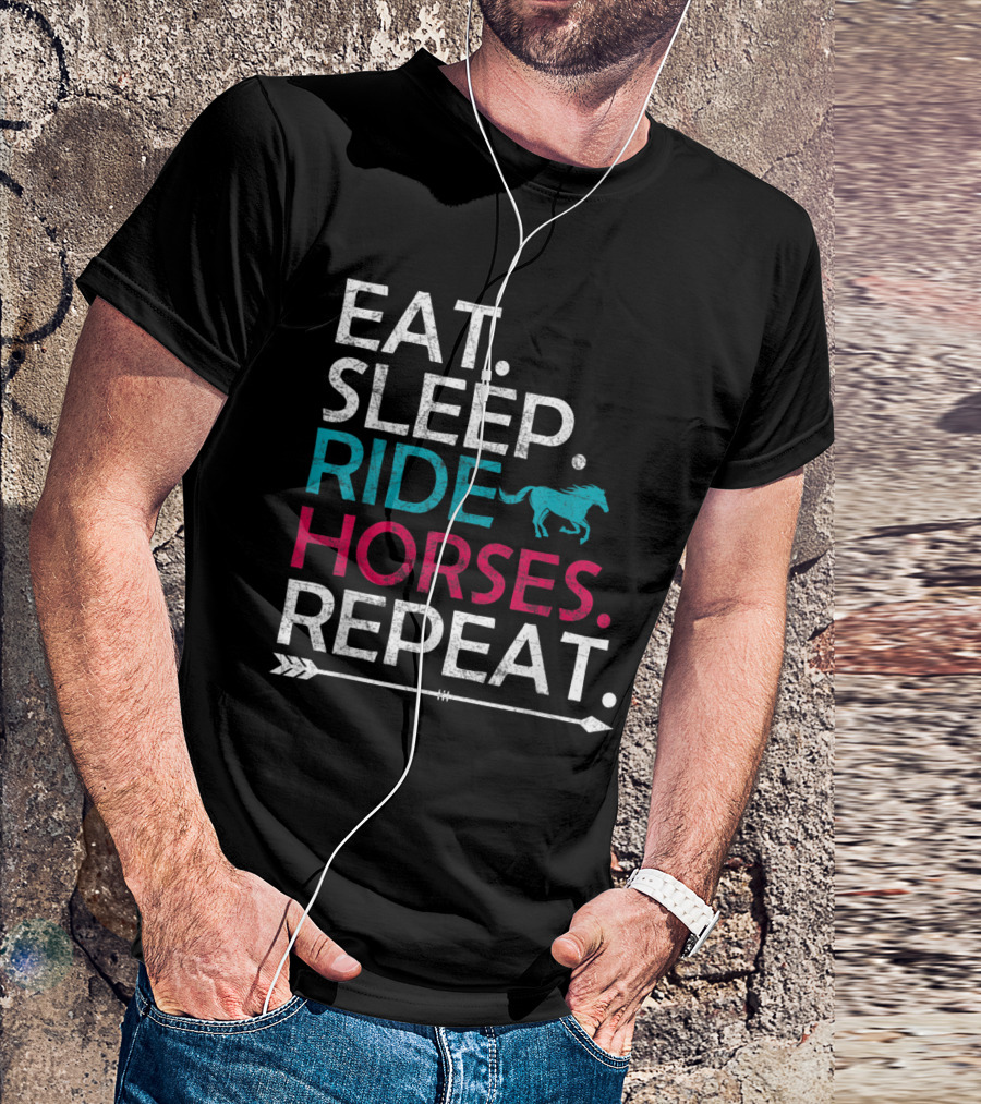Eat Sleep Ride Horses Repeat With Running Horse T-Shirt