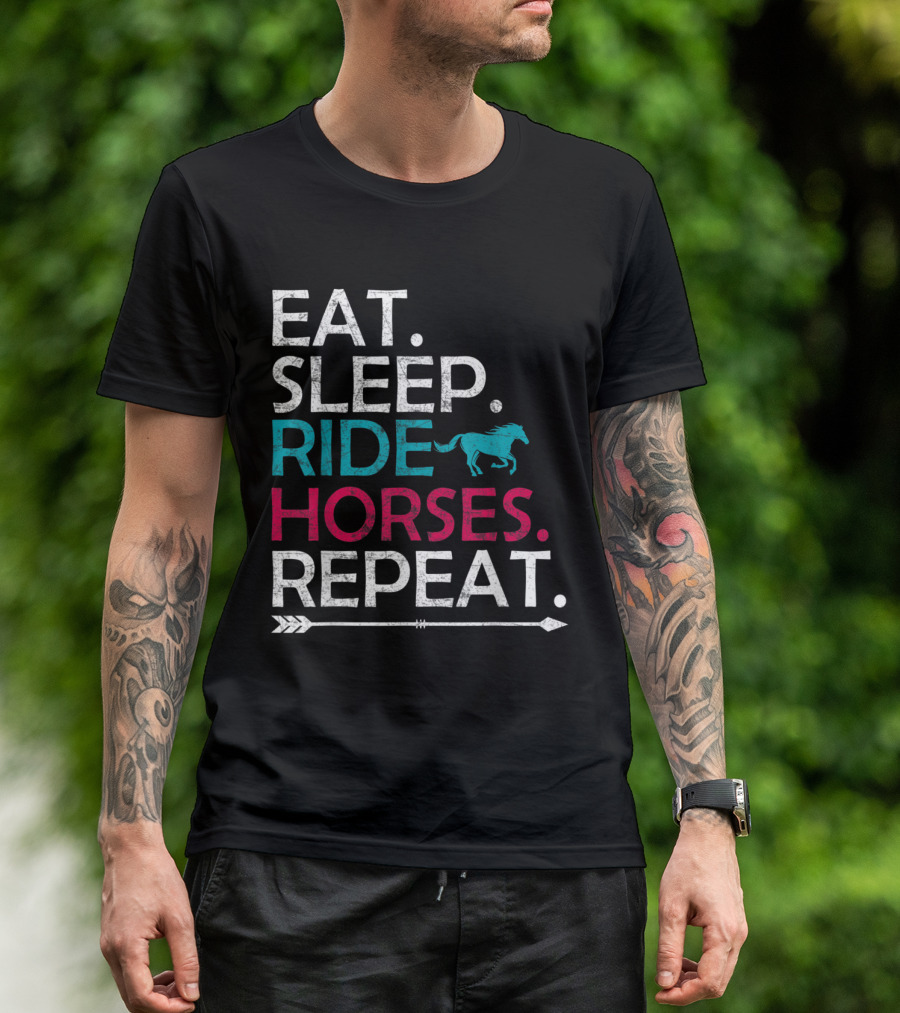Eat Sleep Ride Horses Repeat With Running Horse T-Shirt