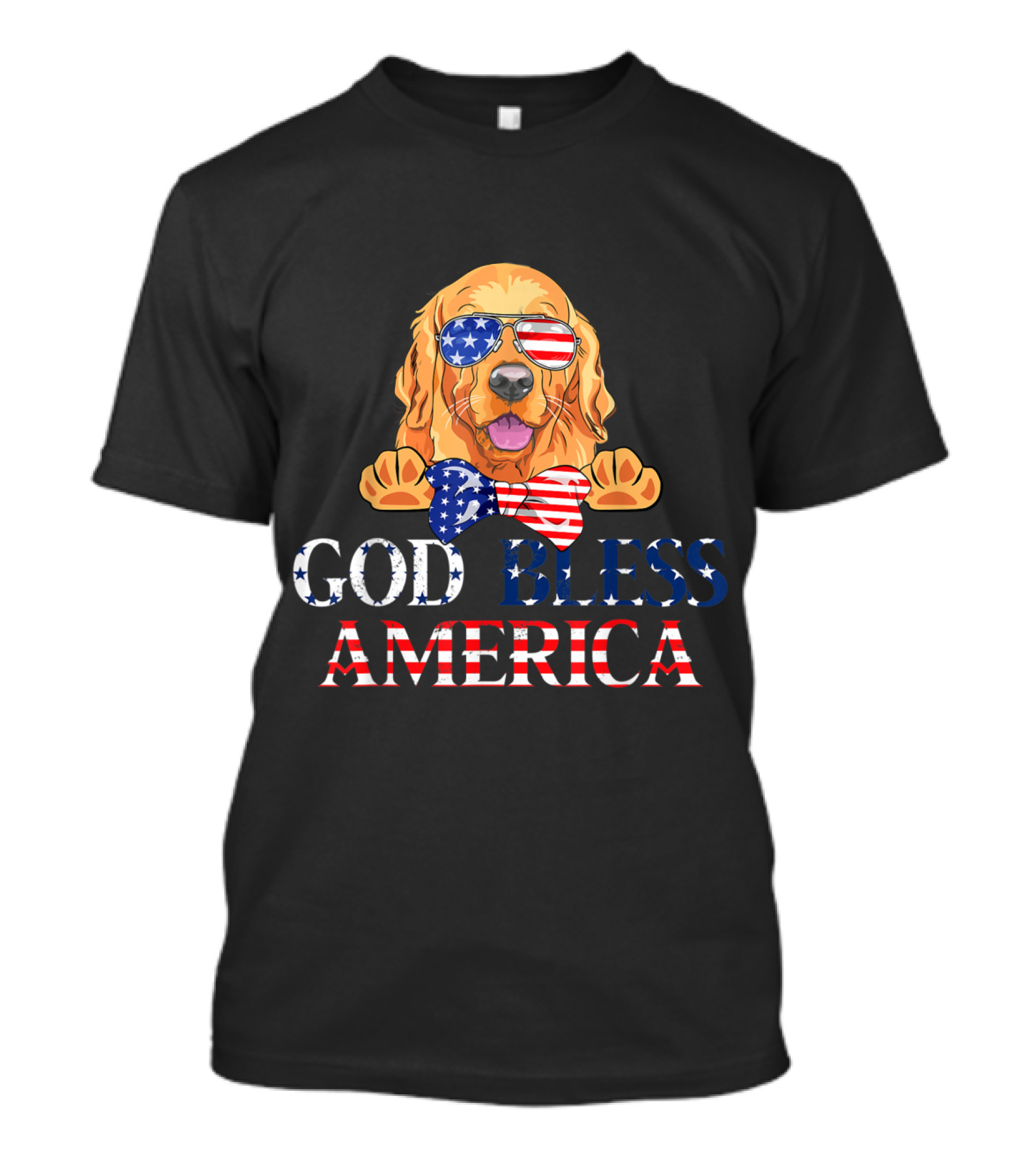 God Bless America Golden Retriever With Patriotic Sunglasses And Bow Tie T-Shirt