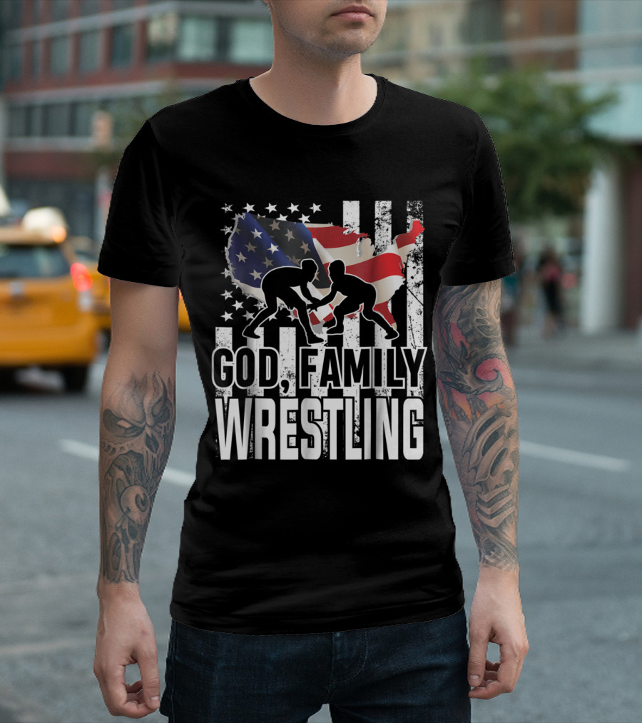 God Family Wrestling American Flag Wrestler T-Shirt