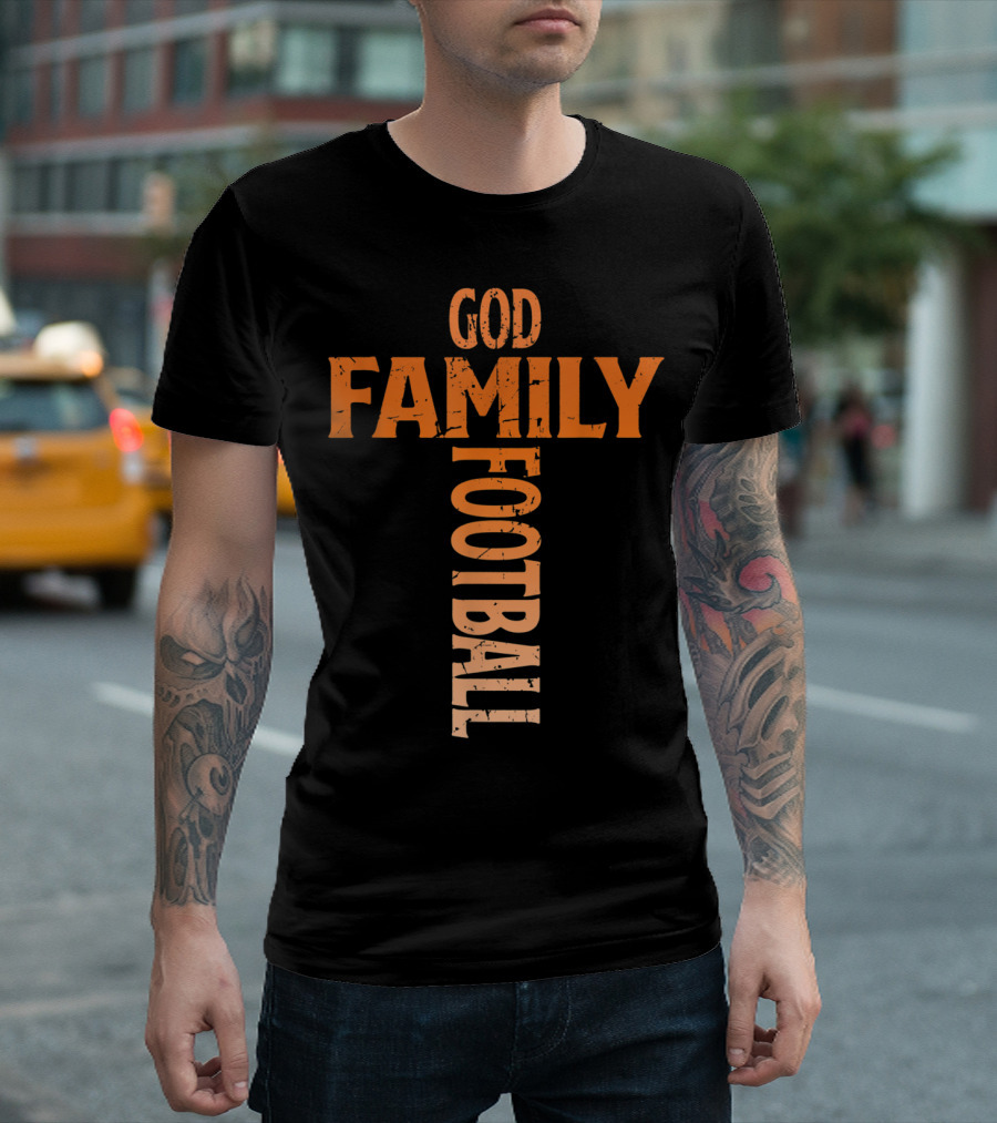God Family Football Vertical Text Cross Formation T-Shirt