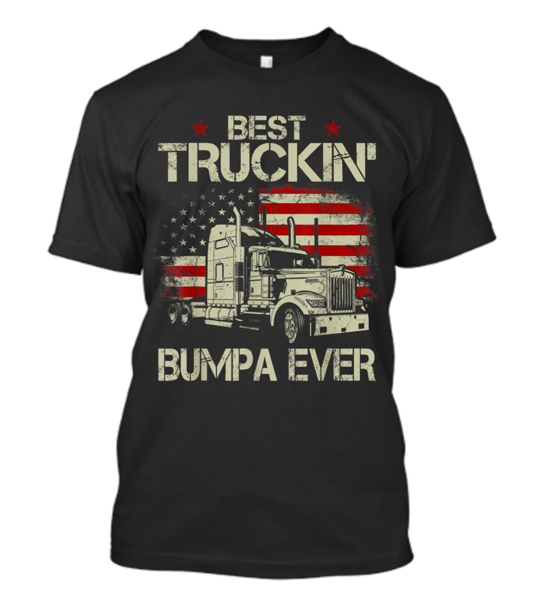 Best Truckin' Bumpa Ever Semi Truck American Flag Stars T-Shirt