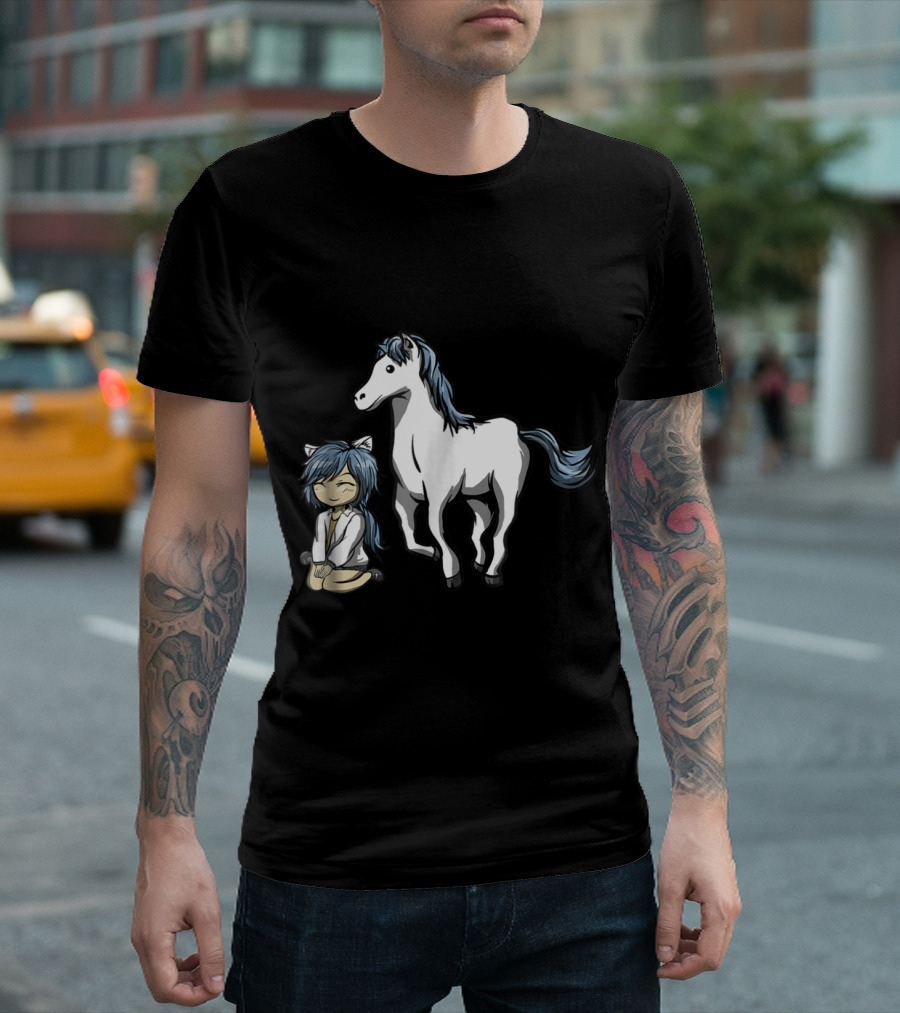 Cute Anime Manga Character with White Horse Chinese Zodiac T-Shirt
