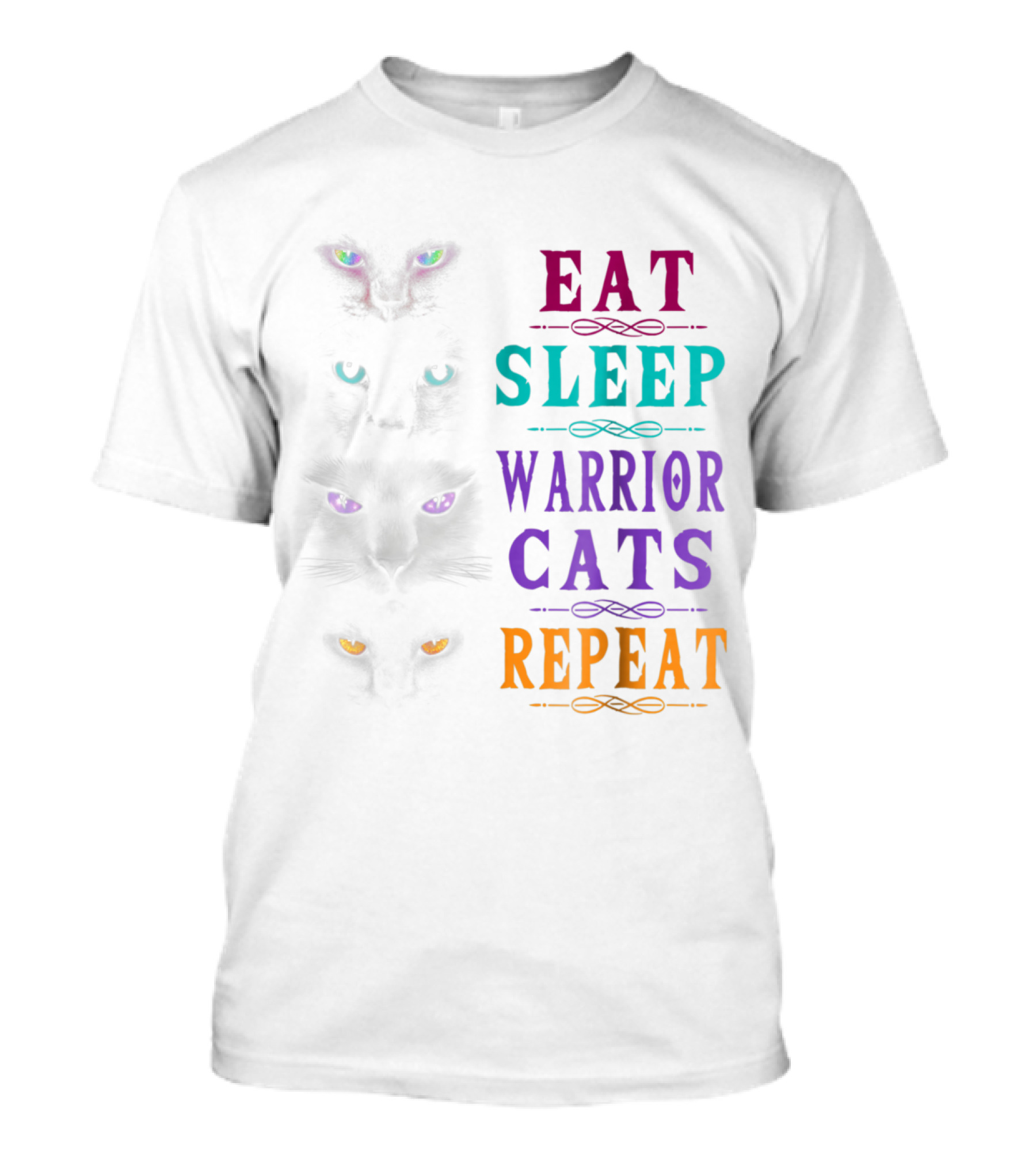 Eat Sleep Warrior Cats Repeat With Colorful Glowing Cat Eyes T-Shirt