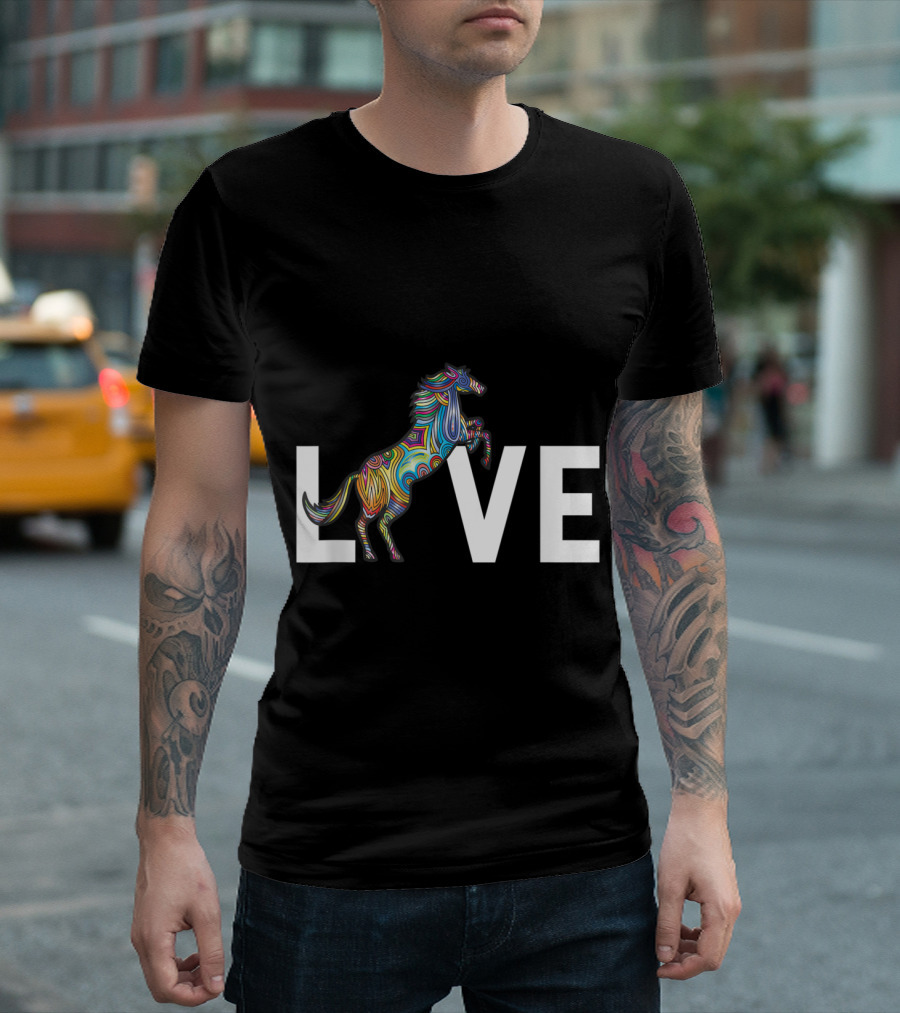 LOVE Rainbow Pattern Horse Teens T-Shirt
