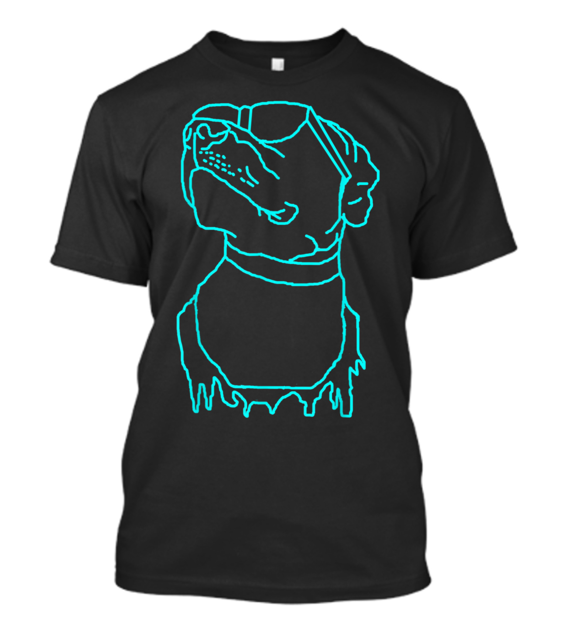 Blue Outline Of A Cool Pitbull Head With Dripping T-Shirt