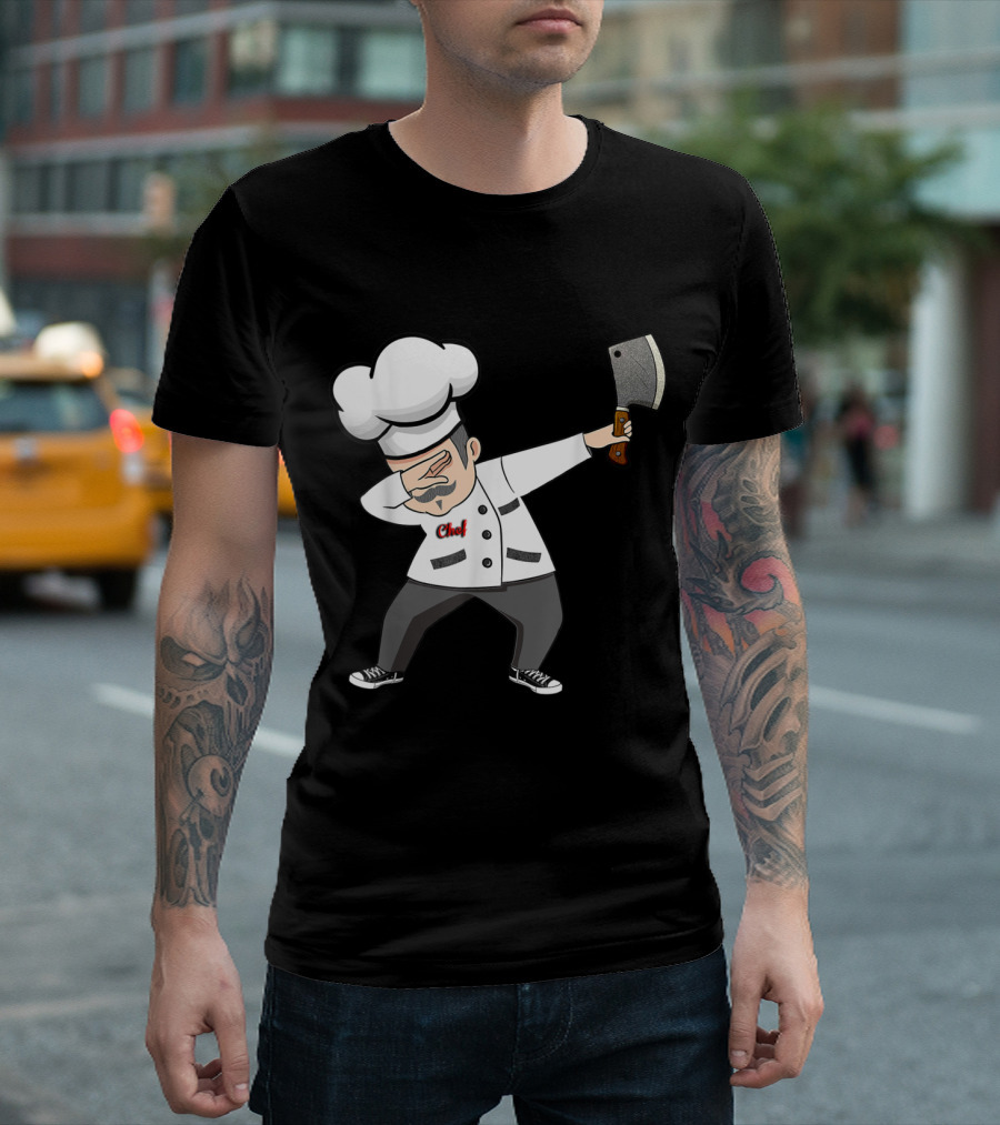 Playful Dabbing Chef Cartoon with Cleaver and Chef Hat T-Shirt
