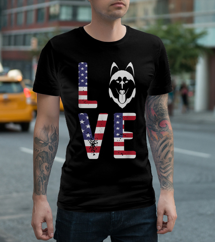 Love Independence Day 4th of July American Flag Siberian Husky T-Shirt