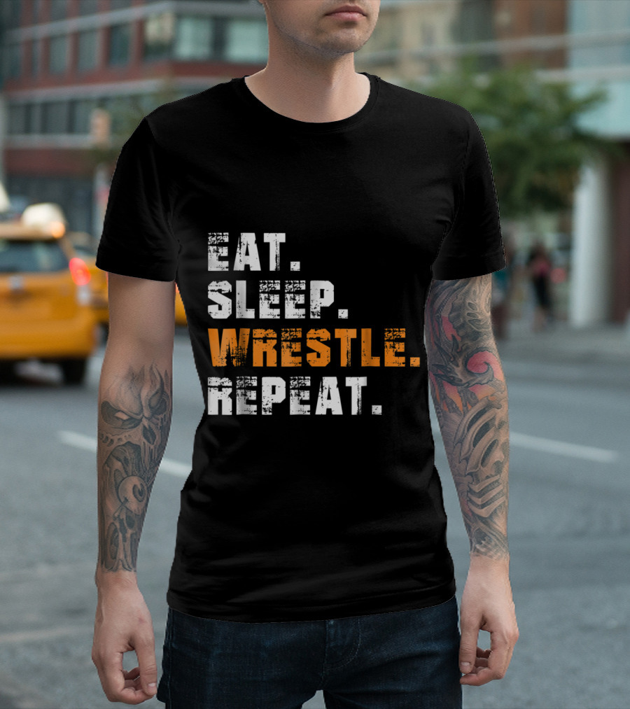 Eat Sleep Wrestle Repeat Vintage Wrestlin Motivation Wrestling Lifestyle T-Shirt