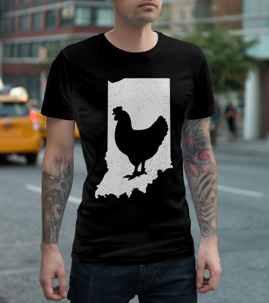 Indiana Chicken Poultry Farm Silhouette Map T-Shirt
