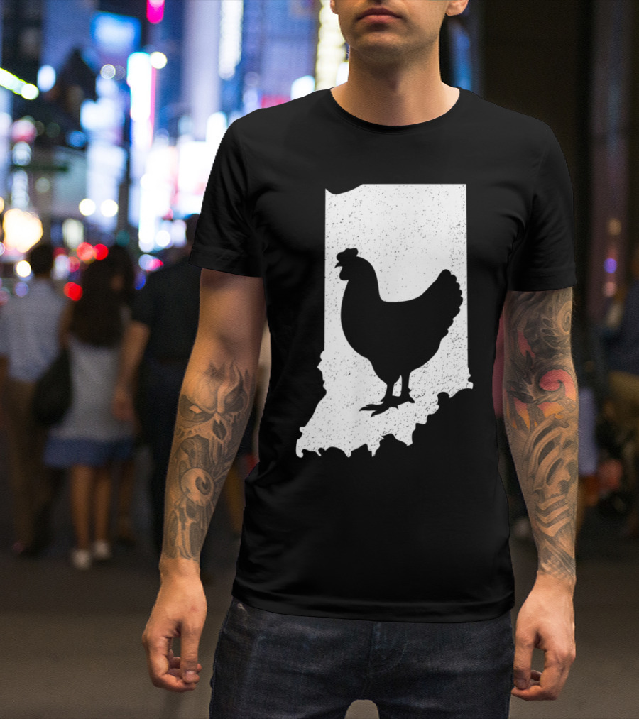 Indiana Chicken Poultry Farm Silhouette Map T-Shirt