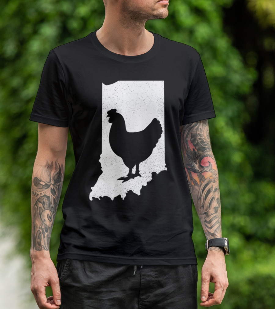 Indiana Chicken Poultry Farm Silhouette Map T-Shirt
