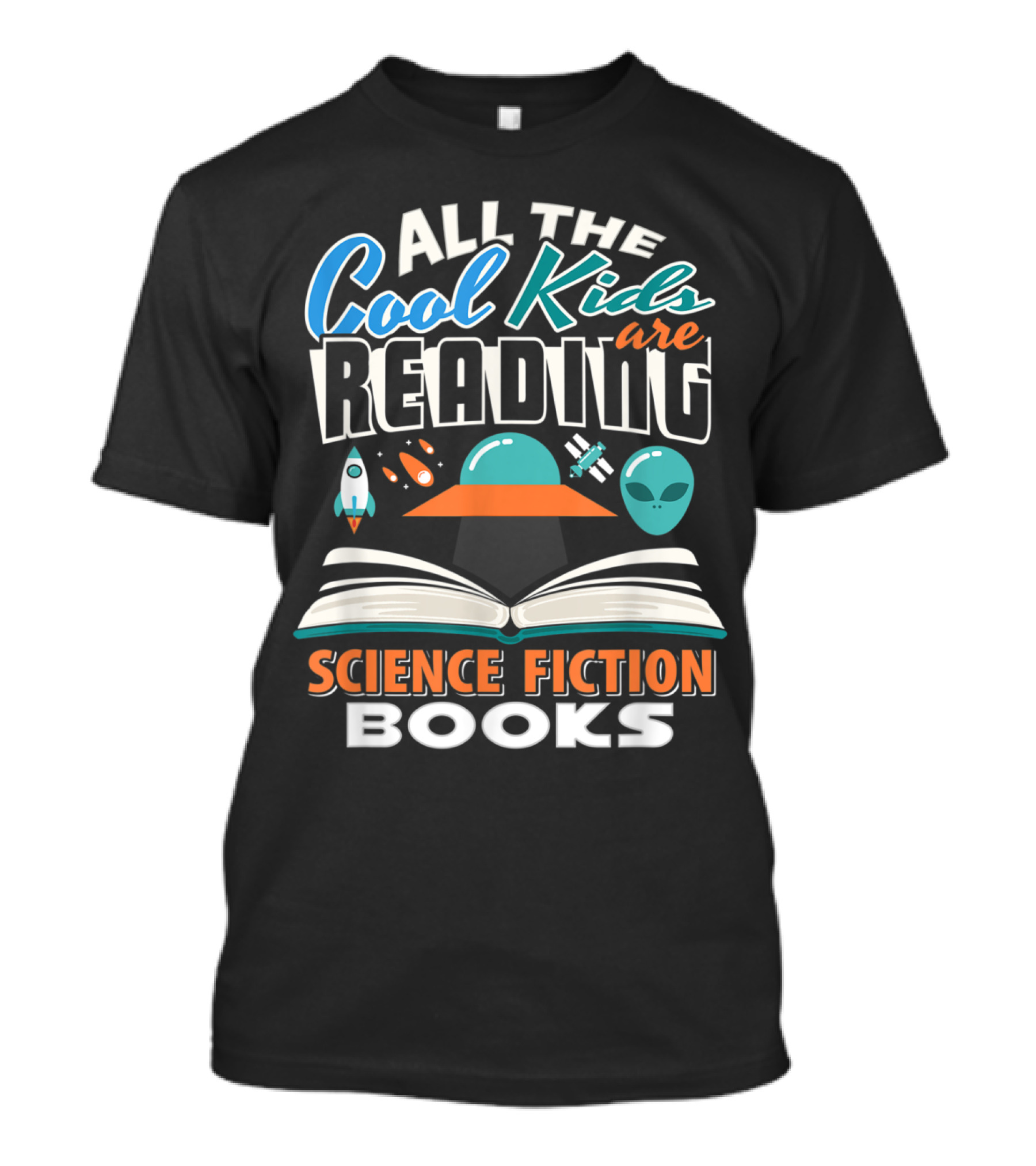 All The Cool Kids Are Reading Science Fiction Books With UFOs And Aliens T-Shirt