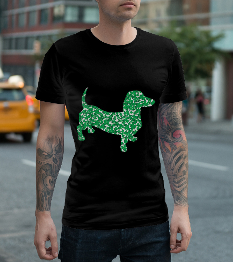 Green Shamrock Dachshund Funny T-Shirt