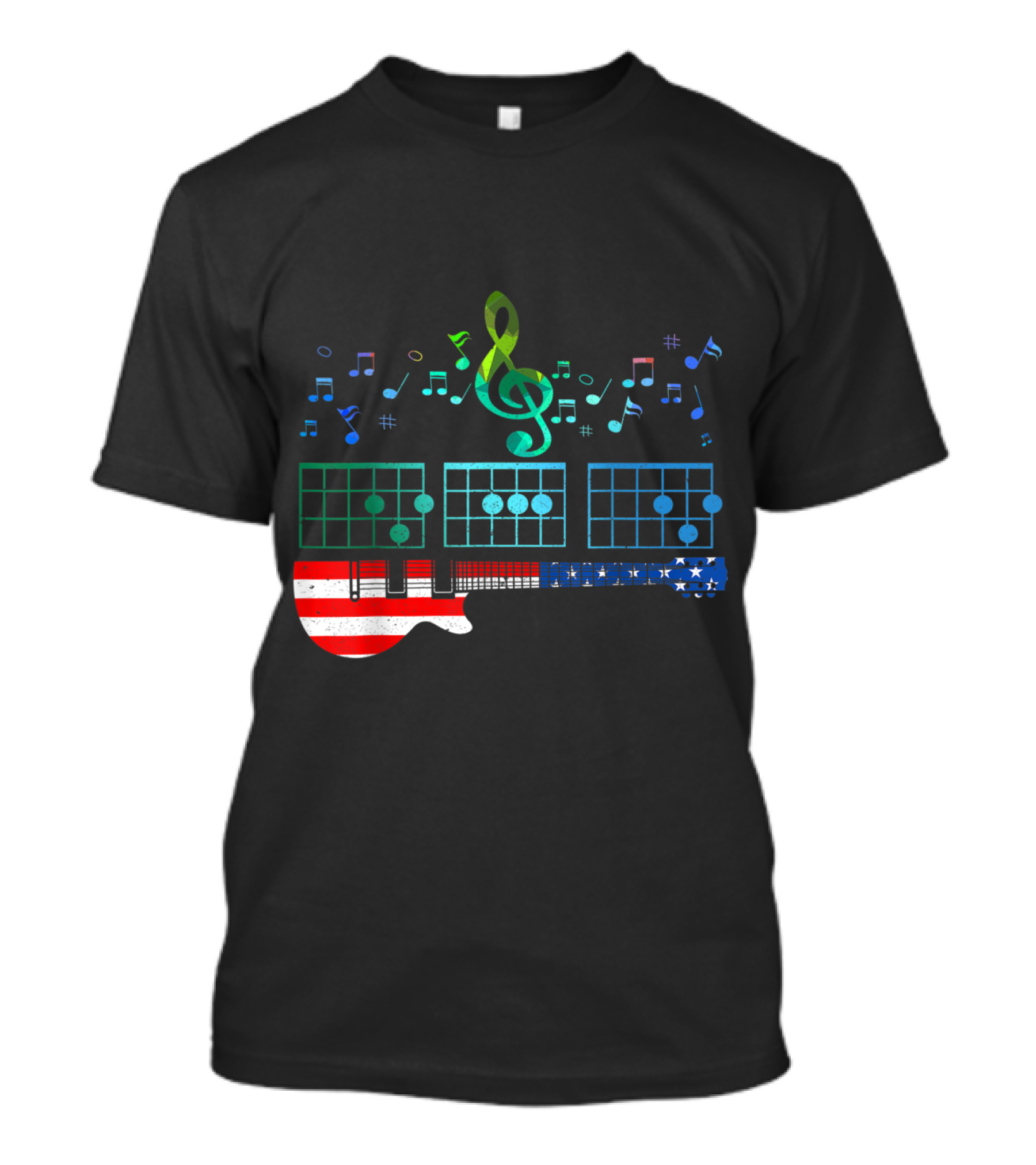 Patriotic Guitarist Fun DAD Chords With American Flag And Musical Notes T-Shirt