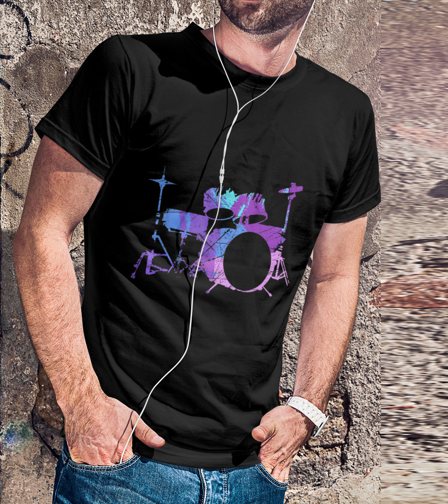 Vintage Cool Drum Kit Percussion With Colorful T-Shirt