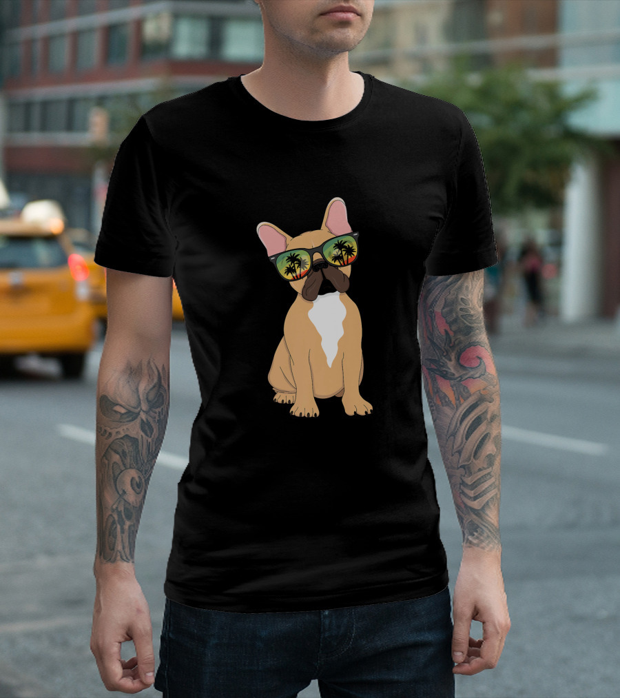 French Bulldog In Sunglasses With Palm Trees Aloha Beach Hawaii Vintage T-Shirt