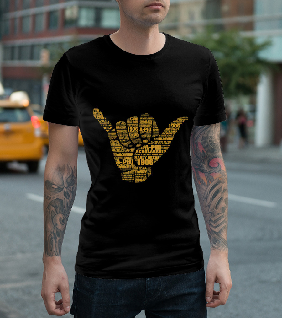 Alpha Phi Alpha 1906 Hand Sign Word Art Scholarship Service Manly Deeds T-Shirt