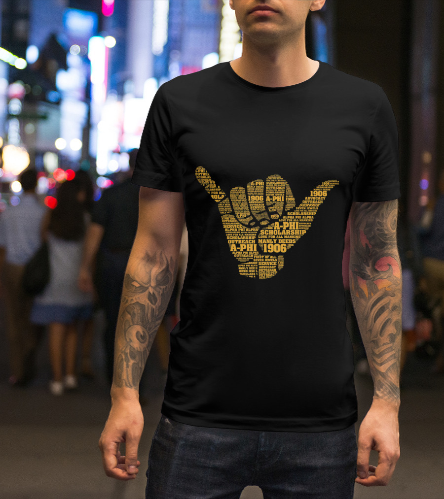 Alpha Phi Alpha 1906 Hand Sign Word Art Scholarship Service Manly Deeds T-Shirt