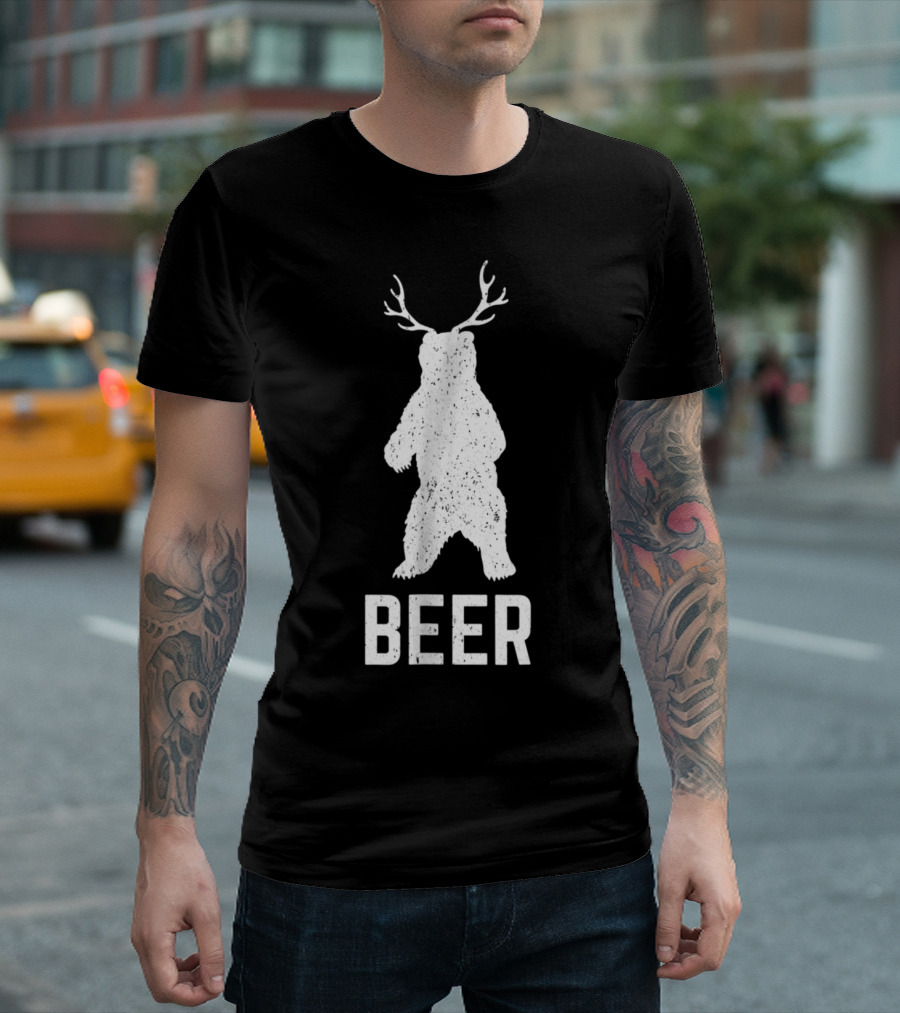 Funny Deer Antlers Bear Beer Cool T-Shirt
