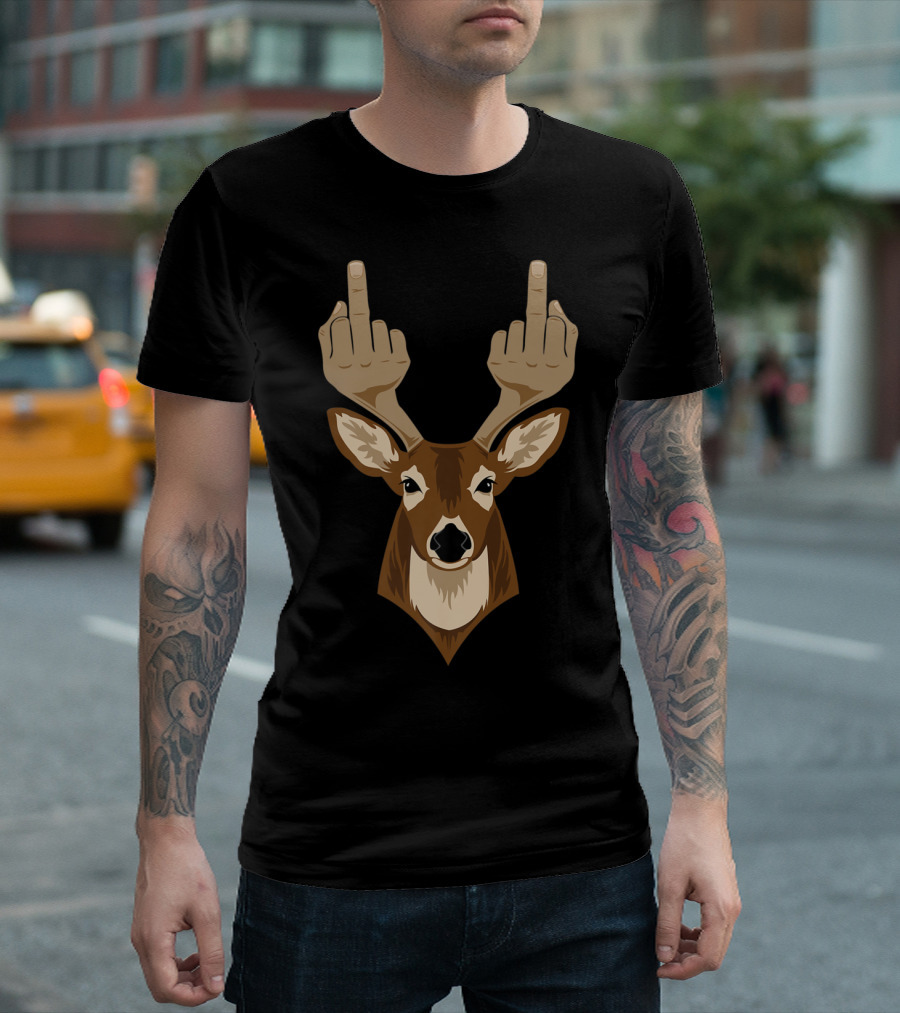Middle Finger Deer Antlers Funny Hunting Humor T-Shirt