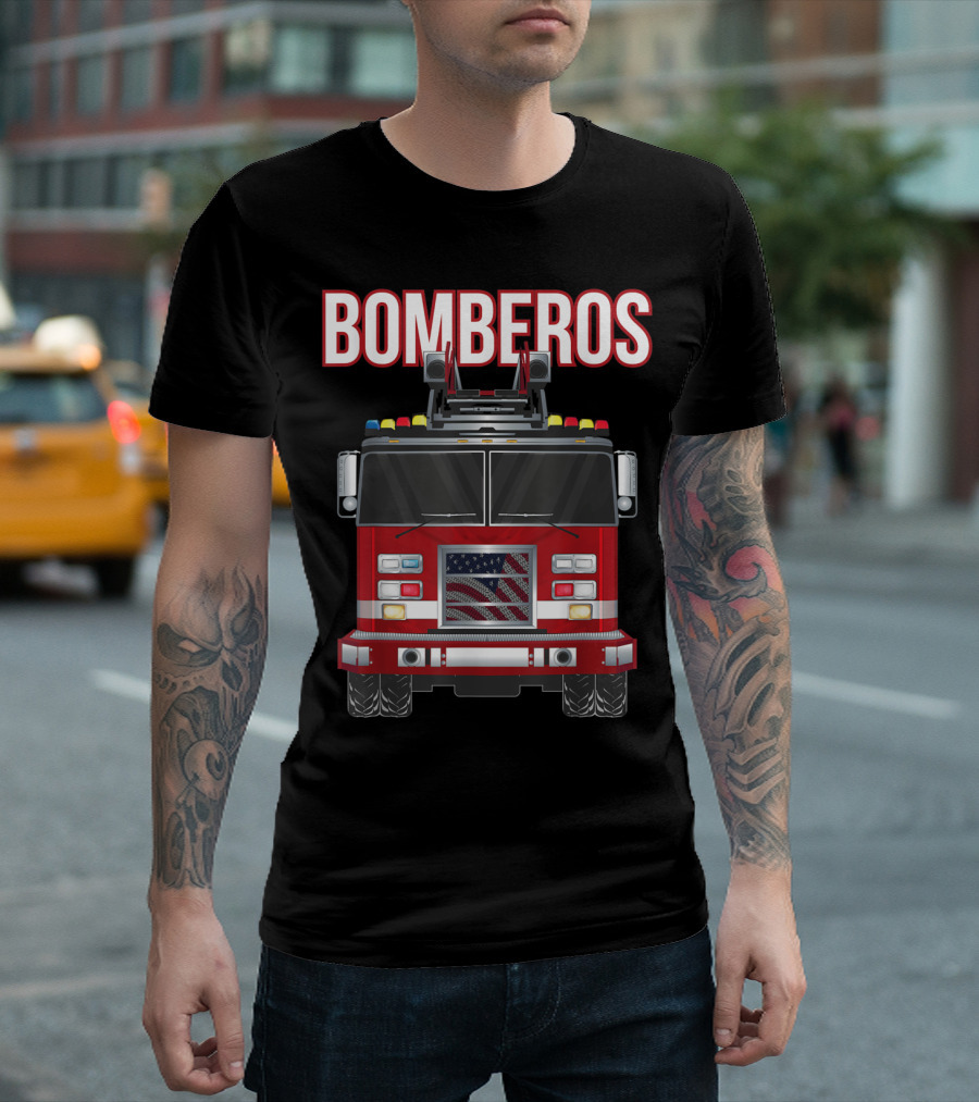 Bomberos American Fire Rescue Truck with Flag T-Shirt