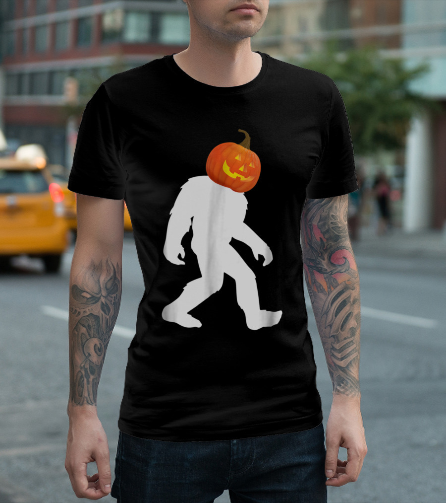Bigfoot Halloween Costume Sasquatch with Jack-O'-Lantern Head T-Shirt