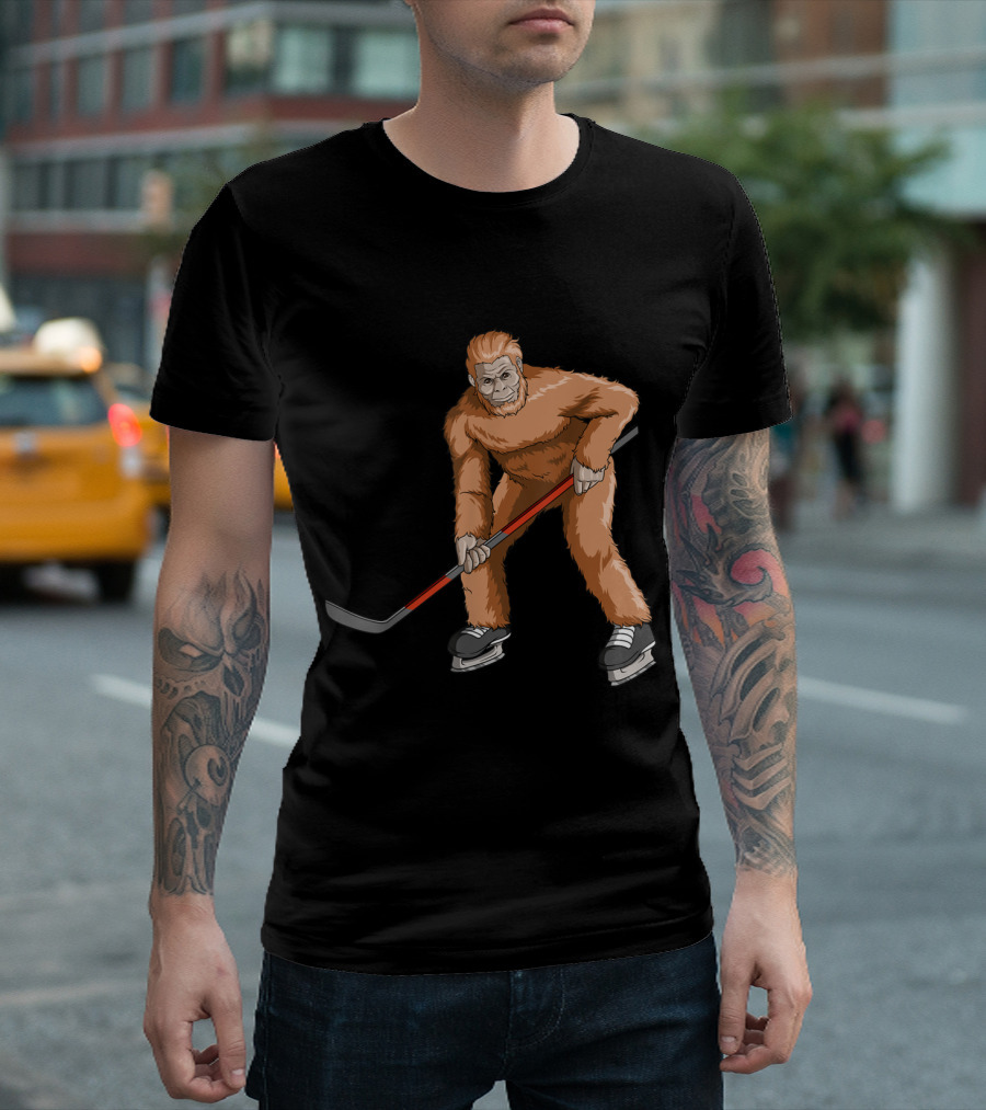 Bigfoot Sasquatch Playing Hockey on Ice Skates T-Shirt