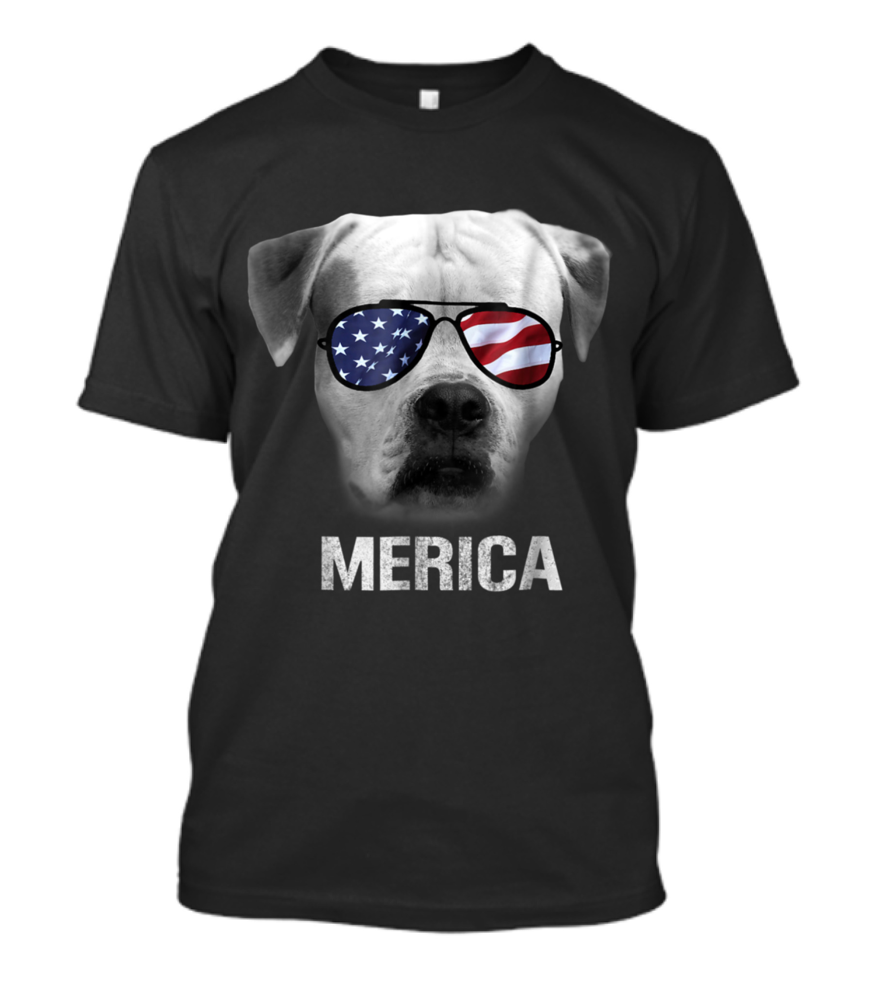 American Bulldog Wearing USA Flag Sunglasses Merica T-Shirt