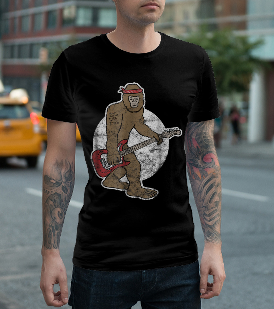 Bigfoot Playing Electric Guitar Rock'N'Roll Style with Text Embracing Winter T-Shirt