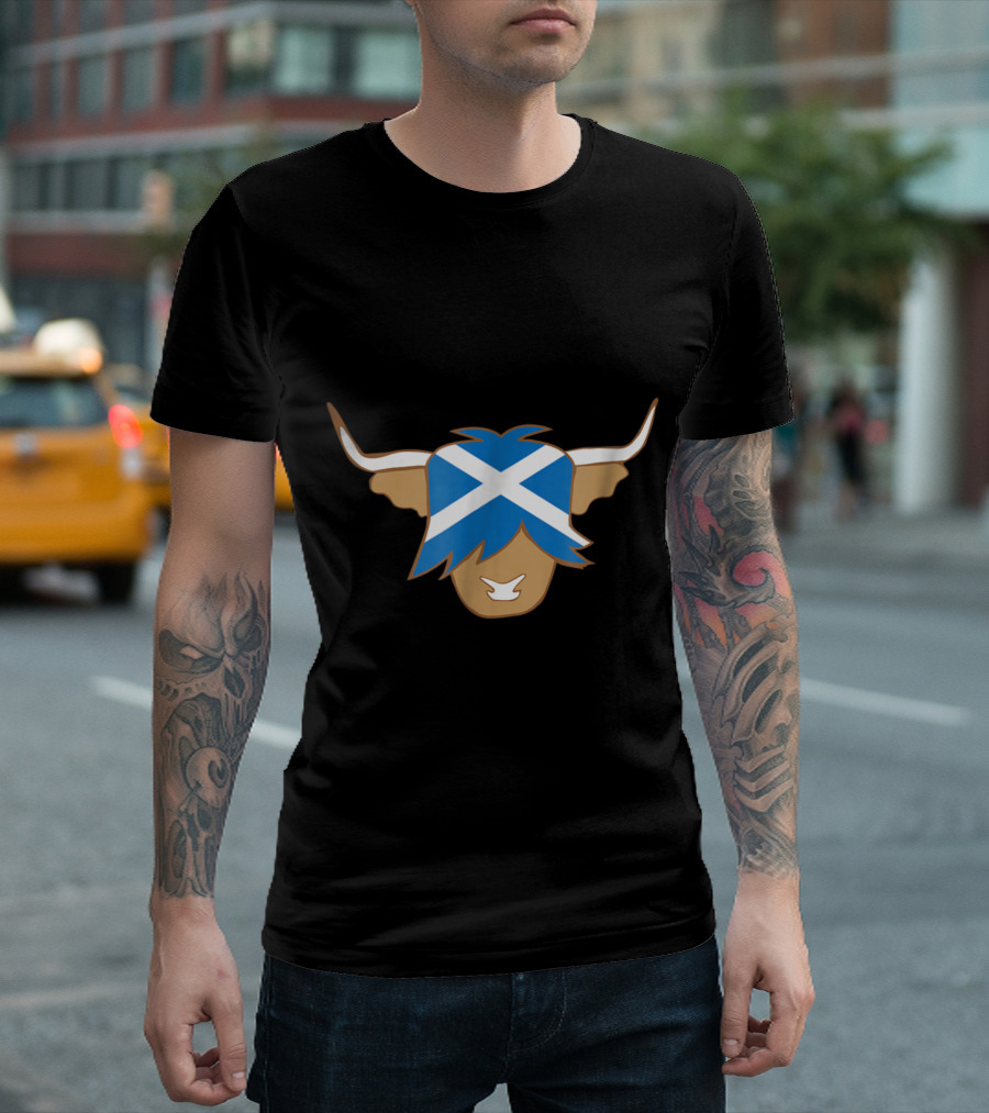 Scotland Flag Bull Highland Cow With Cross Saltire T-Shirt