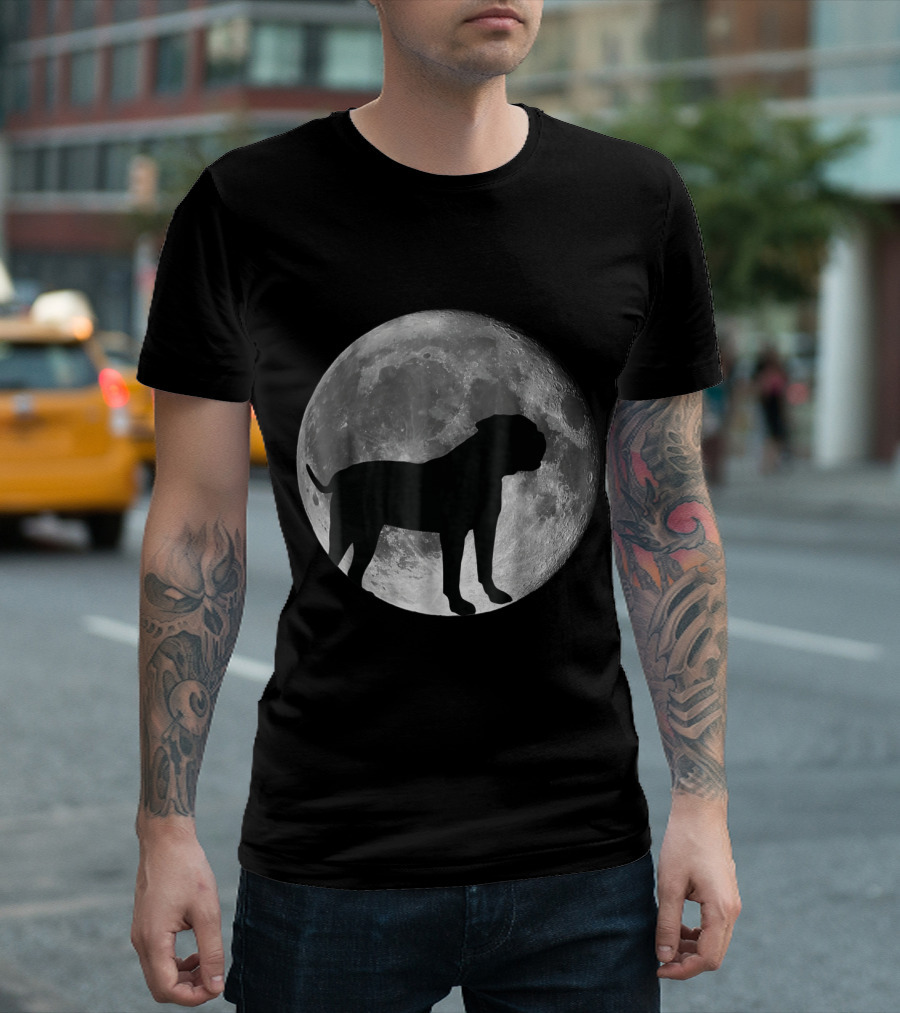 American Bulldog Silhouette Against Full Moon Background T-Shirt